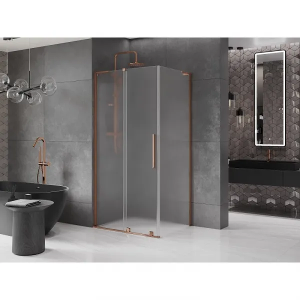 MEXEN/S - Velar L sprchovací kút, posuvné dvere 100 x 80, dekor, ružové zlato 871-100-080-33-60