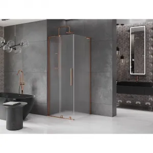 MEXEN/S - Velar L sprchovací kút, posuvné dvere 110 x 110, dekor, ružové zlato 871-110-110-33-60