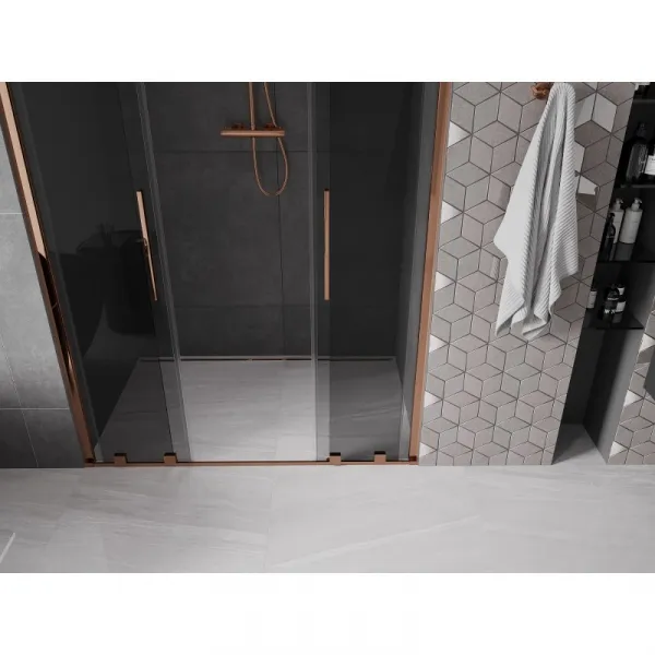 MEXEN/S - Velar L Duo posuvné sprchové dvere 150, grafit, ružové zlato 871-150-003-42-60