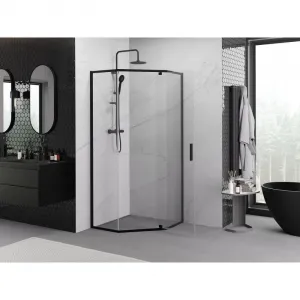 MEXEN - Exo sprchovací kút päťboký krídlový 80 x 80, transparent, čierna 812-080-080-70-00