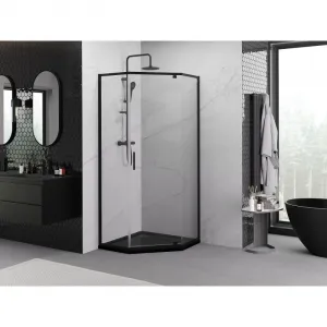 MEXEN - Exo sprchovací kút päťboký krídlový 80 x 80, transparent, čierna 812-080-080-70-00