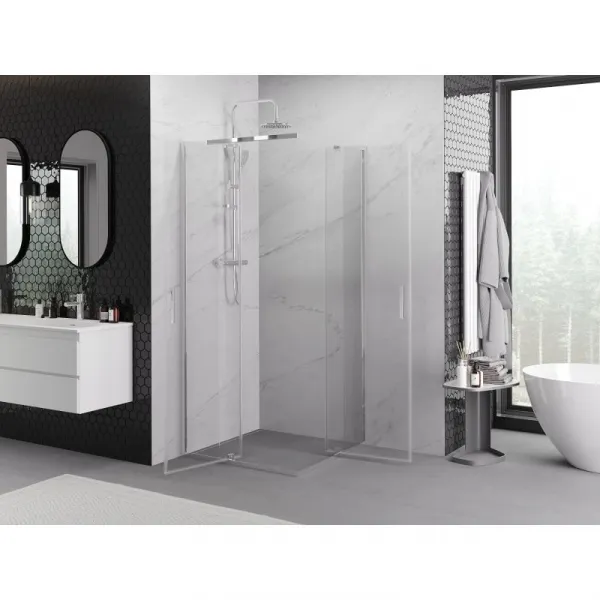 MEXEN/S - Exo štvorcový krídlový sprchovací kút 80 x 80, transparent, chróm 8110-080-080-01-00