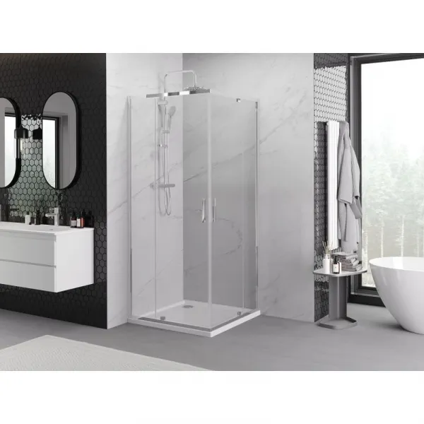 MEXEN/S - Exo štvorcový krídlový sprchovací kút 80 x 80, transparent, chróm 8110-080-080-01-00