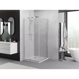 MEXEN/S - Exo štvorcový krídlový sprchovací kút 80 x 80, transparent, chróm 8110-080-080-01-00