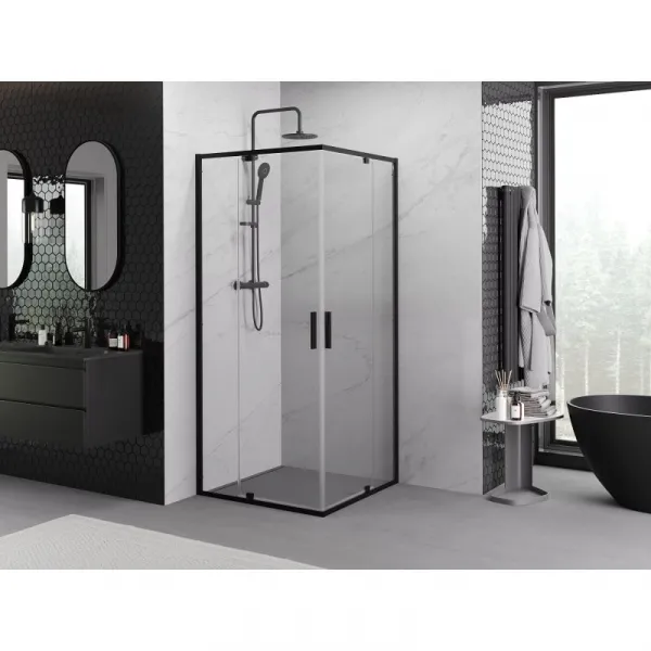 MEXEN/S - Exo štvorcový krídlový sprchovací kút 80 x 80, transparent, čierna 8110-080-080-70-00