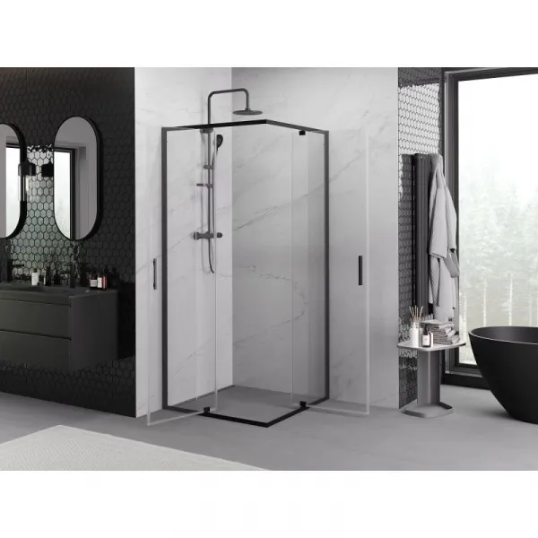 MEXEN/S - Exo štvorcový krídlový sprchovací kút 80 x 80, transparent, čierna 8110-080-080-70-00