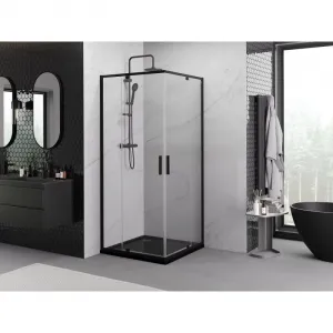 MEXEN/S - Exo štvorcový krídlový sprchovací kút 80 x 80, transparent, čierna 8110-080-080-70-00