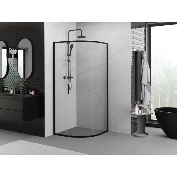 MEXEN/S - Exo štvrťkruhový posuvný sprchovací kút 80 x 80, transparent, čierna 8131-080-080-70-00