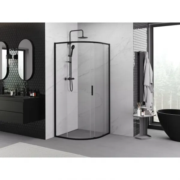 MEXEN/S - Exo štvrťkruhový posuvný sprchovací kút 80 x 80, transparent, čierna 8131-080-080-70-00