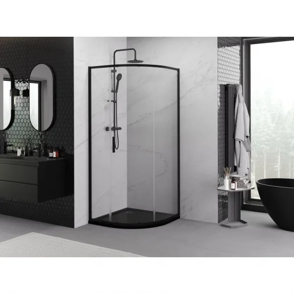 MEXEN/S - Exo štvrťkruhový posuvný sprchovací kút 80 x 80, transparent, čierna 8131-080-080-70-00