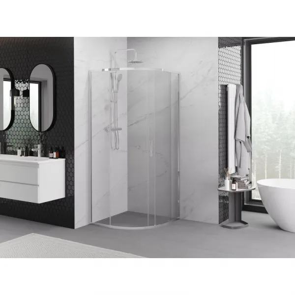 MEXEN/S - Exo štvrťkruhový posuvný sprchovací kút 80 x 80, transparent, chróm 8131-080-080-01-00
