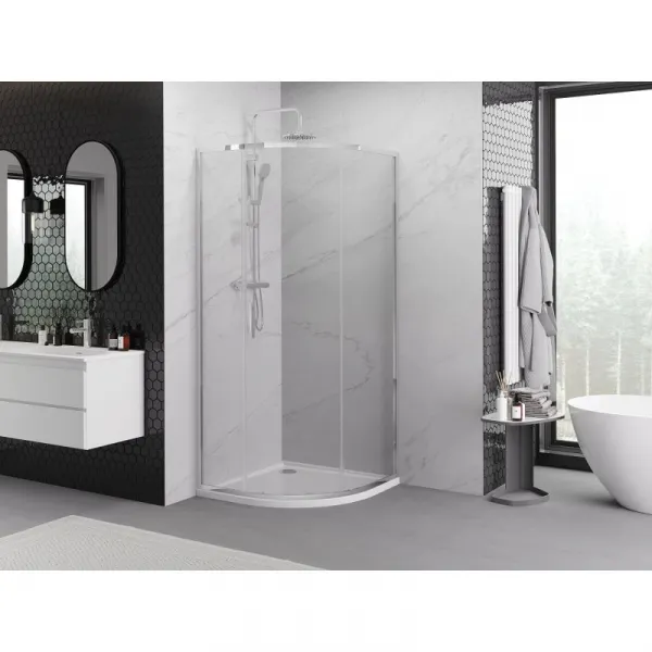 MEXEN/S - Exo štvrťkruhový posuvný sprchovací kút 80 x 80, transparent, chróm 8131-080-080-01-00