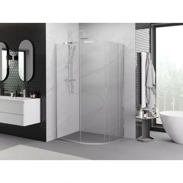 MEXEN/S - Exo štvrťkruhový asymetrický posuvný sprchovací kút 100 x 80, transparent, chróm 8131-100-080-01-00