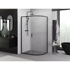MEXEN/S - Exo štvrťkruhový asymetrický posuvný sprchovací kút 100 x 80, transparent, čierna 8131-100-080-70-00