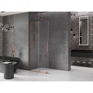 MEXEN/S - Velar L Sprchová zástena posuvná Walk-in 90 x 200, transparent 8 mm, ružové zlato 871-090-003-03-60