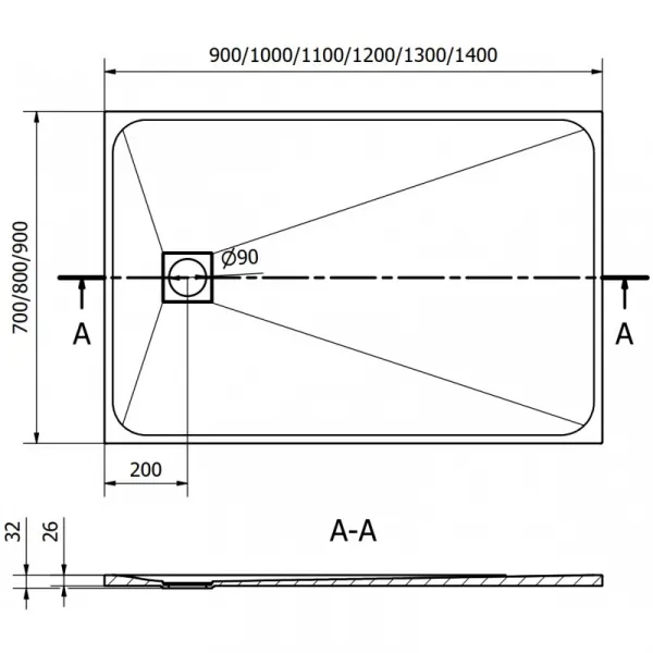 MEXEN - Bert obdĺžniková sprchová vanička SMC 90 x 80, čierna 4K708090