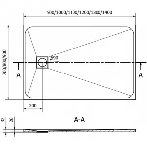 MEXEN - Bert obdĺžniková sprchová vanička SMC 90 x 80, čierna 4K708090