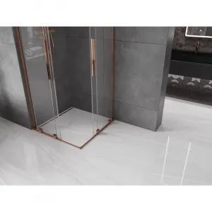 MEXEN/S - Velar L Duo sprchovací kút, posuvné dvere 90 x 90, transparent, ružové zlato 871-090-090-02-03-60