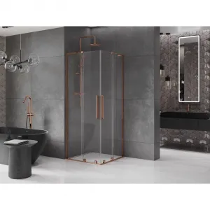 MEXEN/S - Velar L Duo sprchovací kút, posuvné dvere 100 x 100, transparent, ružové zlato 871-100-100-02-03-60