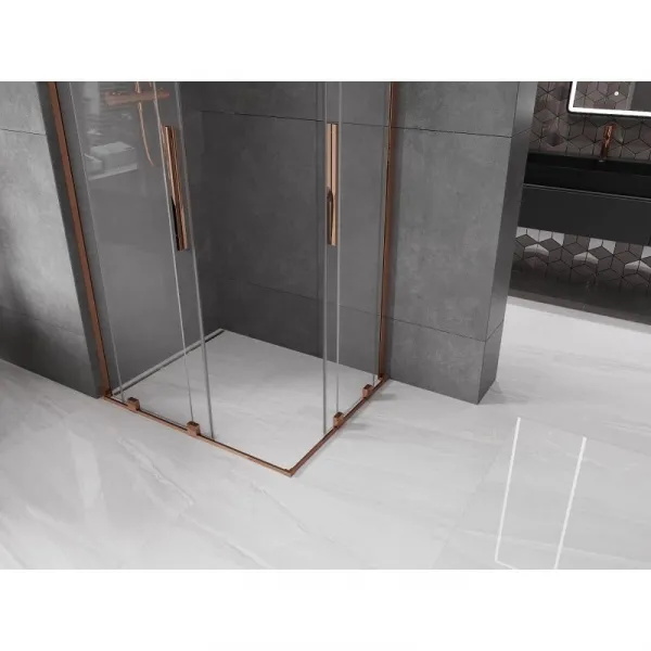 MEXEN/S - Velar L Duo sprchovací kút, posuvné dvere 90 x 80, transparent, ružové zlato 871-090-080-02-03-60
