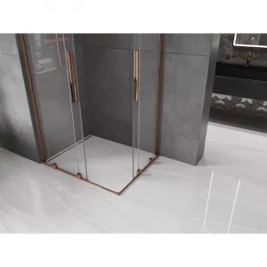 MEXEN/S - Velar L Duo sprchovací kút, posuvné dvere 90 x 80, transparent, ružové zlato 871-090-080-02-03-60