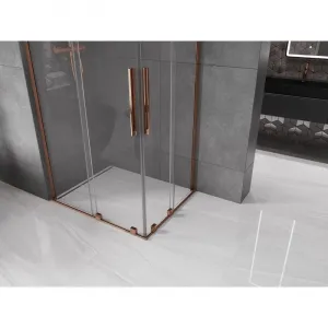 MEXEN/S - Velar L Duo sprchovací kút, posuvné dvere 90 x 80, transparent, ružové zlato 871-090-080-02-03-60