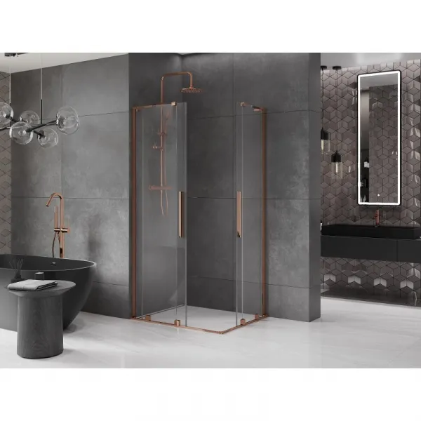 MEXEN/S - Velar L Duo sprchovací kút, posuvné dvere 100 x 90, transparent, ružové zlato 871-100-090-02-03-60