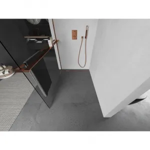 MEXEN/S - Kioto+ L Sprchová zástena WALK-IN s poličkou a držiakom uterákov 75 x 200, transparent, ružové zlato 800-075-123-60-00