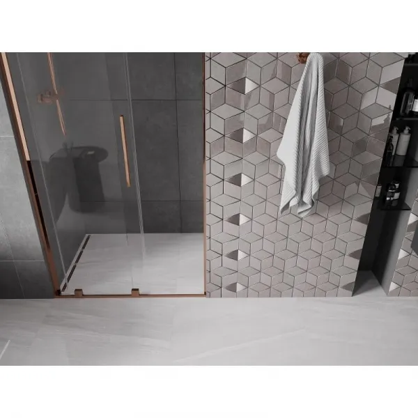MEXEN/S - Velar L posuvné sprchové dvere 90, transparent, ružové zlato 871-090-003-01-60