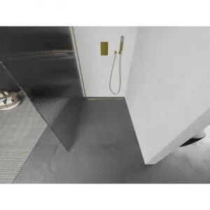 MEXEN/S - Kioto L Sprchová zástena WALK-IN 110 x 200, prúžky, zlatá kartáčovaná 800-110-103-55-09