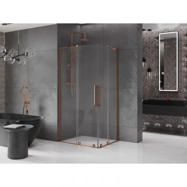 MEXEN/S - Velar L Duo sprchovací kút, posuvné dvere 90 x 80, transparent, ružové zlato 871-090-080-02-03-60