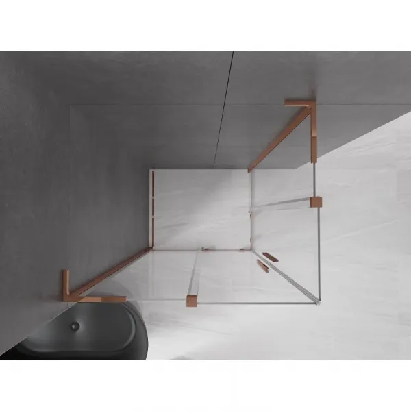 MEXEN/S - Velar L Duo sprchovací kút, posuvné dvere 90 x 80, transparent, ružové zlato 871-090-080-02-03-60