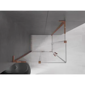 MEXEN/S - Velar L Duo sprchovací kút, posuvné dvere 90 x 80, transparent, ružové zlato 871-090-080-02-03-60