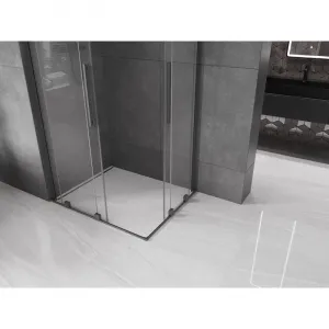 MEXEN/S - Velar L Duo sprchovací kút, posuvné dvere 90 x 80, transparent, grafit metal 871-090-080-02-03-95
