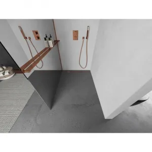 MEXEN/S - Kioto+ L Sprchová zástena WALK-IN s poličkou a držiakom uterákov 80 x 200, zrkadlová, ružové zlato 800-080-123-60-50