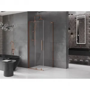 MEXEN/S - Velar L sprchovací kút, posuvné dvere 120 x 120, transparent, ružové zlato 871-120-120-03-60