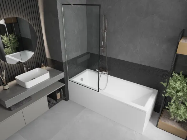 MEXEN/S - Next vaňová zástena FIX 80 x 150, čierna vzor, nikel kartáčovaná 895-080-000-00-70-97