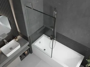 MEXEN/S - Next vaňová zástena FIX 90 x 150, čierna vzor, nikel kartáčovaná 895-090-000-00-70-97