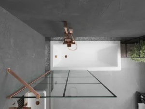 MEXEN/S - Next vaňová zástena FIX 90 x 150, čierna vzor, meď kartáčovaná - 895-090-000-00-70-77 895-090-000-00-77-65