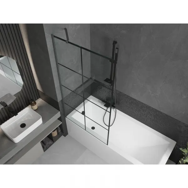 MEXEN/S - Next vaňová zástena FIX 90 x 150, čierna vzor, grafit metal 895-090-000-00-77-95