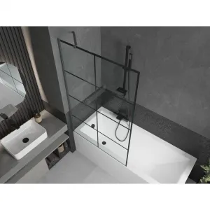 MEXEN/S - Next vaňová zástena FIX 100 x 150, čierna vzor, grafit metal 895-100-000-00-77-95