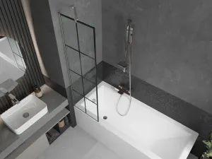 MEXEN/S - Next vaňová zástena FIX 50 x 150, čierna vzor, nikel kefovaná 895-050-000-00-77-97
