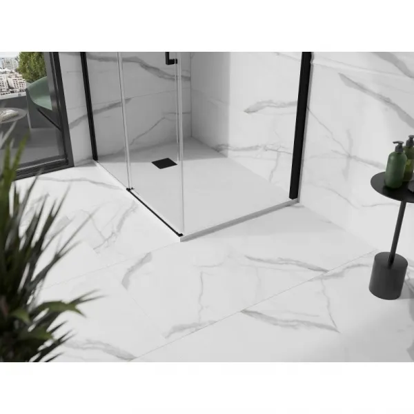 MEXEN/S - Stone+ obdĺžniková sprchová vanička 130 x 90, biela, mriežka čierna 44109013-B