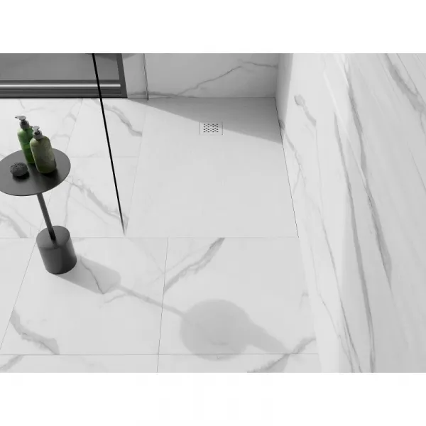 MEXEN/S - Stone+ obdĺžniková sprchová vanička 130 x 90, biela, mriežka biela 44109013-W