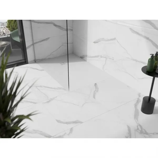 MEXEN/S - Stone+ obdĺžniková sprchová vanička 130 x 90, biela, mriežka biela 44109013-W