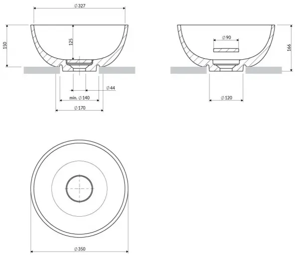 OMNIRES - SHELL M+ umývadlo na dosku, O35 cm, biela mat SHELL350UNBM