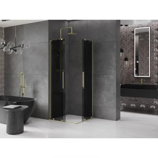 MEXEN/S - Velar L Duo sprchovací kút, posuvné dvere 80 x 80, grafit, zlato 871-080-080-02-43-50