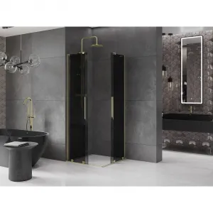 MEXEN/S - Velar L Duo sprchovací kút, posuvné dvere 80 x 80, grafit, zlato 871-080-080-02-43-50