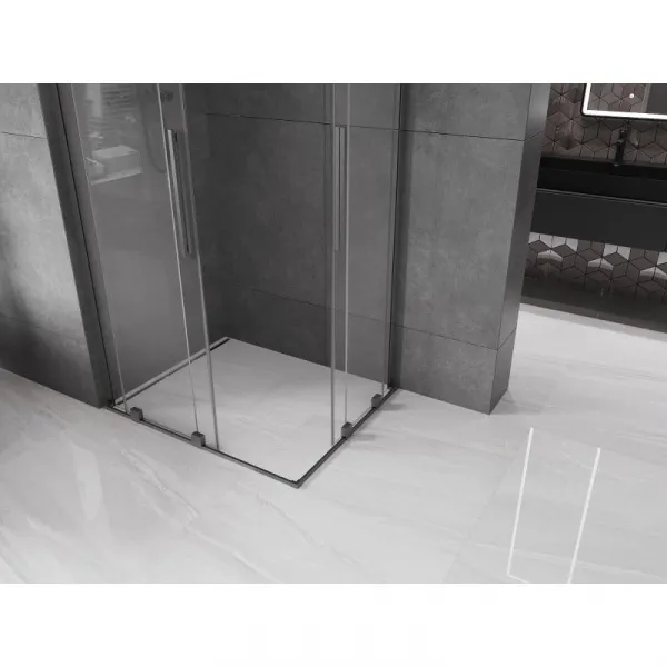 MEXEN/S - Velar L Duo sprchovací kút, posuvné dvere 90 x 80, transparent, grafit kartáčovaná 871-090-080-02-03-66