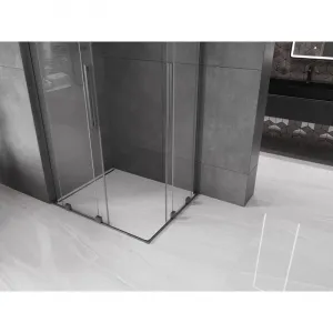 MEXEN/S - Velar L Duo sprchovací kút, posuvné dvere 90 x 80, transparent, grafit kartáčovaná 871-090-080-02-03-66
